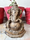 Antique Old Rare Hand Carved Wood Hindu God Ganesha Worship Deity Figure Statue