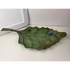 Vintage 19  Metal Leaf Decorative Tray Farmhouse Mid-century Green