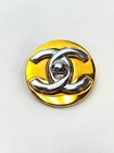 Chanel Cc Logo Round Turn Lock Brooch Gold Silver Tone W box 11166