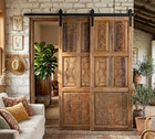 Vintage Floral Carved Entry Doors Solid Wood Single Sliding Barn Door 96x36 Sale
