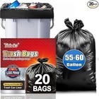 20pcs 55-60 Gallon Black Garbage Bags 39x53 Heavy Duty Trash Liners