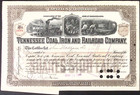 1900 Tennessee Coal  Iron And Railroad Company Stock Certificate 5 Shares