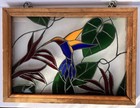 Stained Glass Hummingbird Window Panel 22x16 Solid Wood Frame Leaded Art Hooks