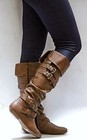 New Women Ftam Tan Black Slouchy Buckle Flat Heel Knee High Riding Boots 