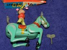 Vintage 1960 s Clockwork Acrobat On Horse Ms749 Tin Wind Up Toy W  Key Box Works
