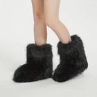 Women s Faux Fur Boots Furry Snow Boots Fuzzy Winter Shoes Fluffy Mid-calf Flat 