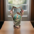 Antique 1905 Art Nouveau Barbotine Iris  Majolica Vase Branch Handles Excellent