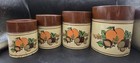 Vintage Retro Holt Howard Set Of 4 Metal Made In Japan Peach Nuts Canisters 