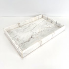 12x8 Marble Vanity Tray - White Gray Veined Polished Makeup Jewelry Organizer