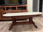 Vintage Marble-top Coffee Table     Solid Wood Base  White Marble  Mid-century