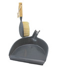 Natural Bamboo Brush And Gray Dustpan With Rubber Lip Set Household Cleaning New