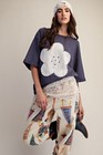 Easel Crochet Flower Patch Washed Knit Tee Top Women s In Blue
