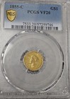 1855-c Us Gold  1 00 Liberty Head Type 2 Pcgs Vf20  Only Charlotte Type Two     