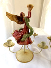 Pair  herald Angel  5-candle Candelabras Wings Flowing Gowns Angelic Face Read