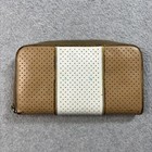 Prada Wallet Womens One Size Tan White Perforated Leather Zip Around Italy Read