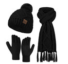 3 Piece Women s Winter Beanie Hat Scarf Touchscreen Gloves Black Set