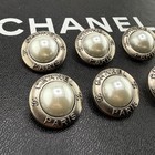 6 Chanel Buttons Silver White Pearl 22mm Metal Vintage