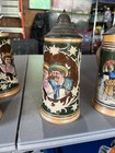 German Beer Steins Set Of 9 Pewter Lids Intricate Designs