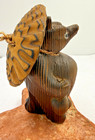 Vintage Handmade Shou-sugi-ban Japanese Tanuki Keyaki Wood Bear Dog Sculpture