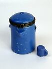 Porcelain Hinged Trinket Box Blue Speckled Coffee Boiler Pot   Cup Camping