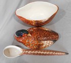 Vintage Italian Majolica Pheasant Tureen Covered Dish W Tail Ladle 20in Nm