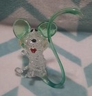 Vintage Hand Blown Spun Glass Mouse Green aqua Clear Figurine Art