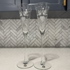 Set 2 Wedding Or Anniversary Toasting Crystal Champagne Flutes  Etched Hearts