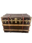 Vintage Wood Steamer Trunk Chest Coffee Table Storage Box Antique Decor Brown 