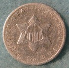1852 Type 1 Three Cent Silver   Old Us Coin  521