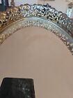 Vintage Gold Filigree Vanity Mirror Or Tray  Ornate Brass  Velvet Back 13x9 Oval