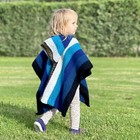 Hooded Kids Poncho South American Jacket Made Of Llama Wool Striped Blue