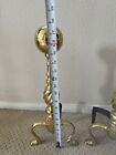 Pair Of Andirons Vintage Brass Cast Iron Fireplace 18   5   8 