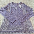 Sonoma Purple Floral Split Neck Tunic Blouse Long Sleeve Knit S Casual Classic
