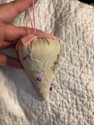 Strawberry   Pincushion Emery Antique Linen   Lace Beads Sequins Pink Felt Cap