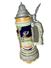 Antique German Beer Lidded Stein Mug  W  Mapsa Musical Swiss Movement