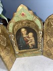 8   vtg Wood Triptych Italian Florentine Gold Gilt Madonna   Jesus Mid Century
