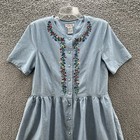 Vtg 90s Talbots Dress Women 8 Blue Floral Embroidered Pleated Cottage Pockets