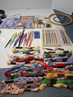 Crochet Sewing Lot Assorted Threds Books Crochet Needles And More