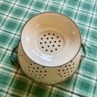Vintage Rustic Enamel Colander On Steel Ivory Brass Handle W  Floral Print 3 Qt