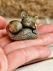 Snuggled Fox Figurine  Solid Brass Fox Miniature  Cuddly Fox Statuette  Warm De
