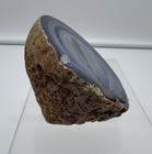 Natural Blue Gray Agate Geode Slice Polished Crystal Display 