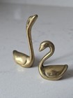 Pair Of Small Swan Birds Vintage Mcm Solid Brass Goose Figurine Paperweights