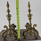 Set Of Two Vintage Brass And Iron Fireplace Andirons Fleur De Lis