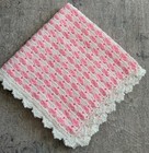 Crochet Handmade  Baby Girl  Heart Stitch Blanket Soft White baby Pink 31x30