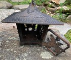 Vtg Japanese 4 Sided Cast Iron Garden Pagoda Lantern bird  Leaves  Rabbit bamboo