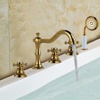 Deck Mounted 5 Hole Gold Brass Bathroom Roman Tub Faucet Set With Hand Shower