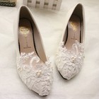 White Ivory Lace Pearl Wedding Shoes Bridal Bridesmades Flats Low High Heel Pump
