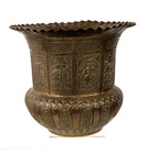 Antique 8  Anglo Indian Brass Hand Tooled Repousse Jardinier Planter Hunt Scene