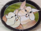 Vintage Stained Glass Leaded Pigs Piglet Nice Colors Cool Frame 21x17  Oval 