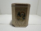 Vtg Yellow Floral Ornate Tin Hinged Lid English Girl Collecting Flowers England